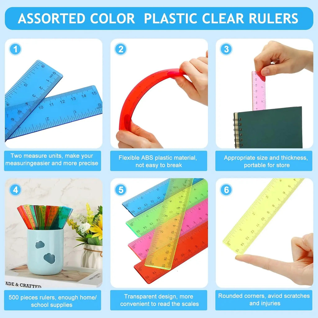 30 Pcs 6 Inch Plastic Rulers Bulk Flexible Straight Rulers with Inches Centimeters First Day of Gift Office Home Supplies