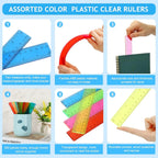 30 Pcs 6 Inch Plastic Rulers Bulk Flexible Straight Rulers with Inches Centimeters First Day of Gift Office Home Supplies