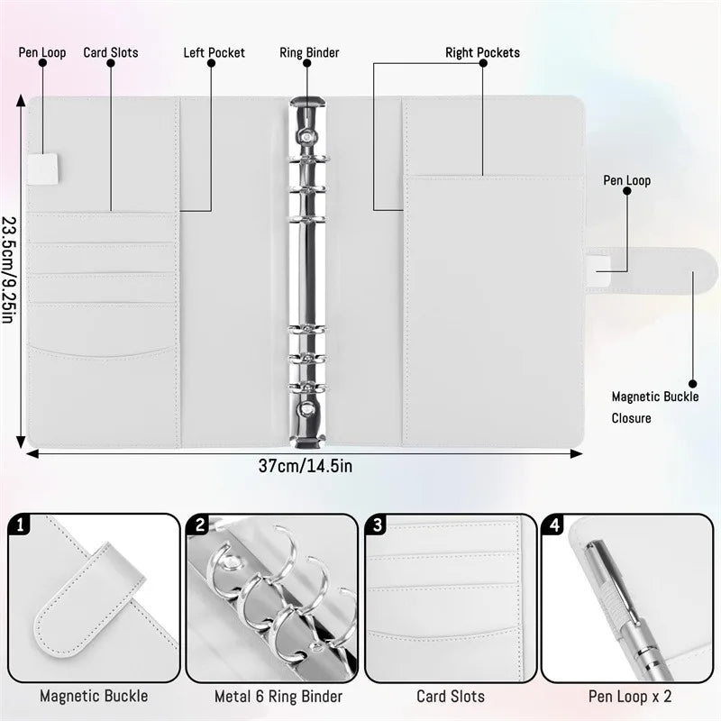 A5 Notebook Photocard Binder 25pcs Page(4 Grids)  PU Leather Loose Leaf Organizer Photo Binder Book Kpop Photo Albums Idol Cards