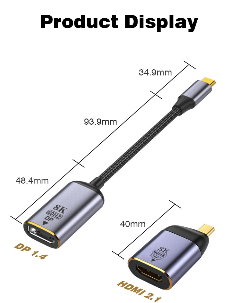 USB Type C To HDMI-Compatible 8K USB C to DP DisplayPort miniDP 4K VGA Adapter For Laptop MacBook TV Box PS5 Switch iPad Galaxy