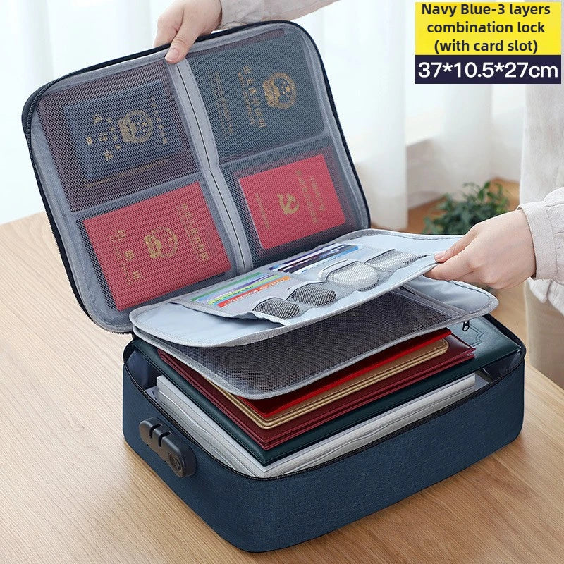 Lockable Document Storage Bag Multi Compartment Passport Card Certificate Organizer Travel Household Important File Box