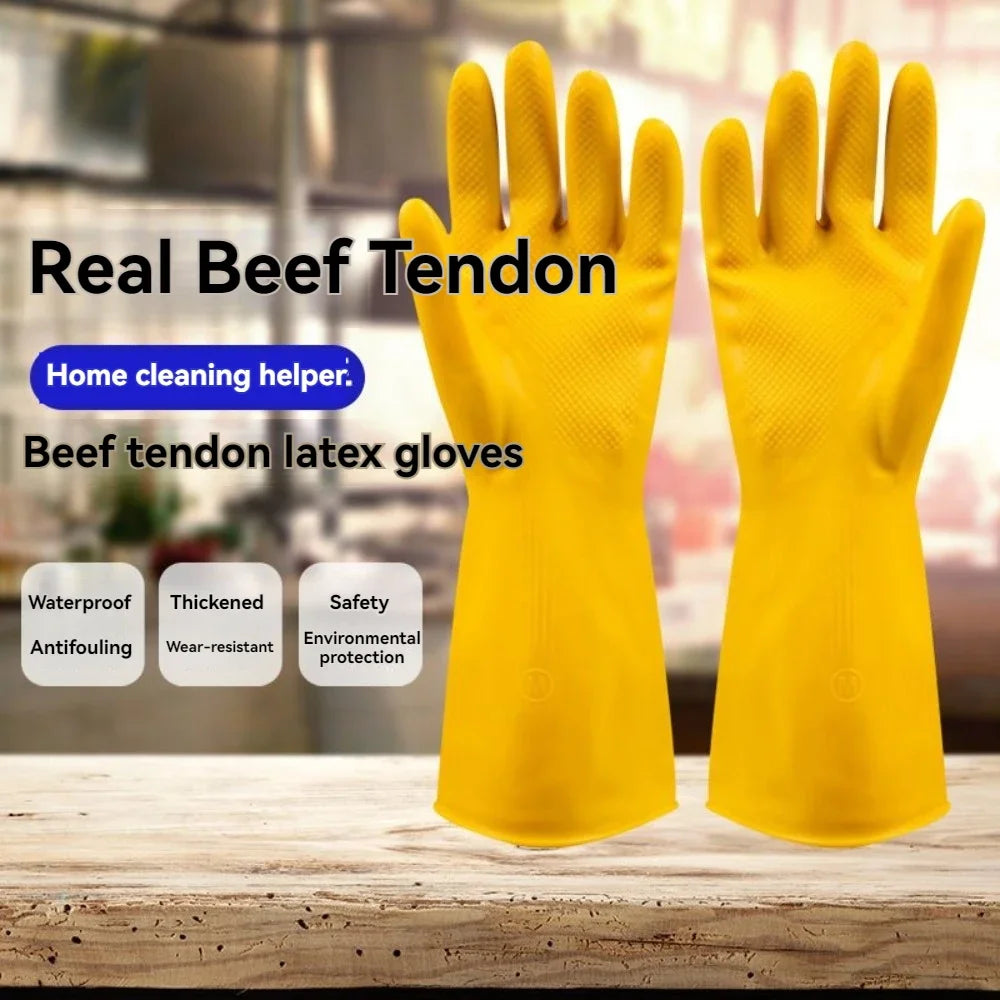 【Top Quality】Latex Glove Rubber Household Kitchen Thickened Acid and Alkali Resistant Latex Gloves Wholesale Dishwashing Laundry