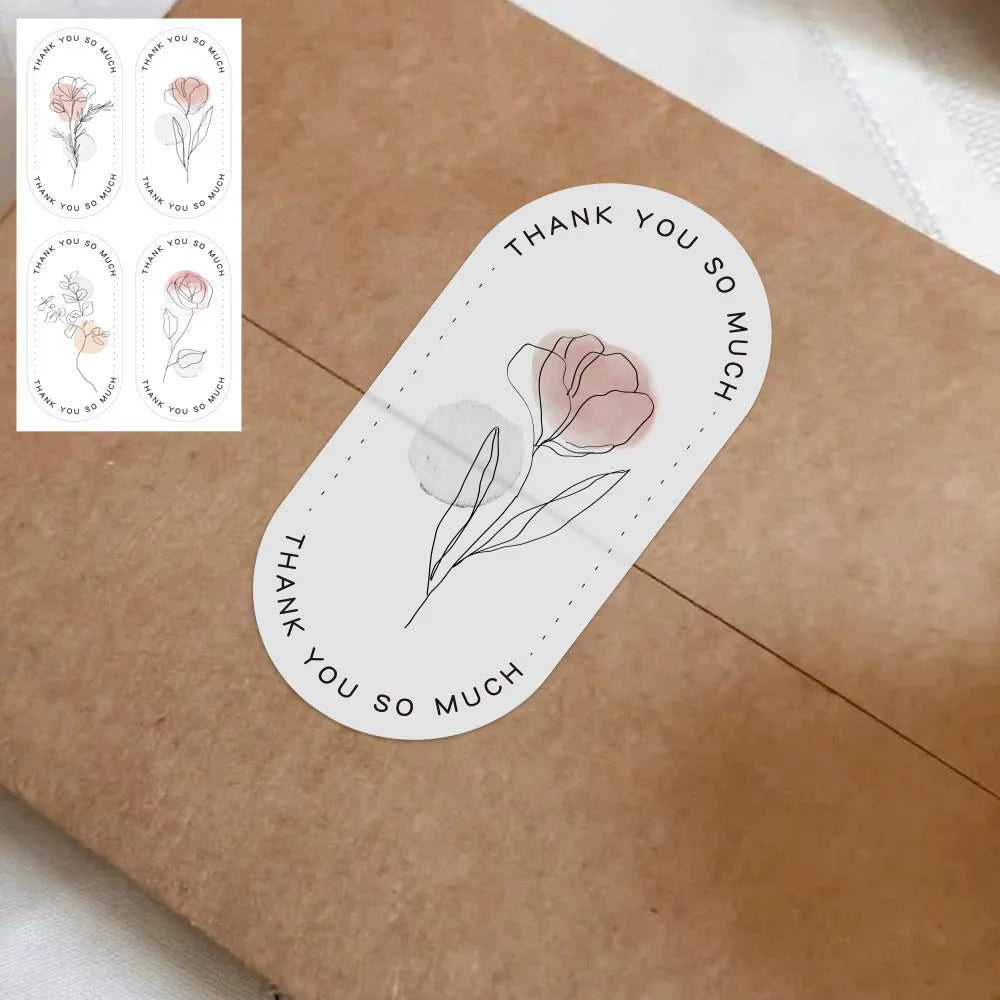 100pcs/25sheets Cute Thank You Stickers Gift Labels for Small Business Package Decoration, Envelope Seal Shipping Stickers 3*6CM