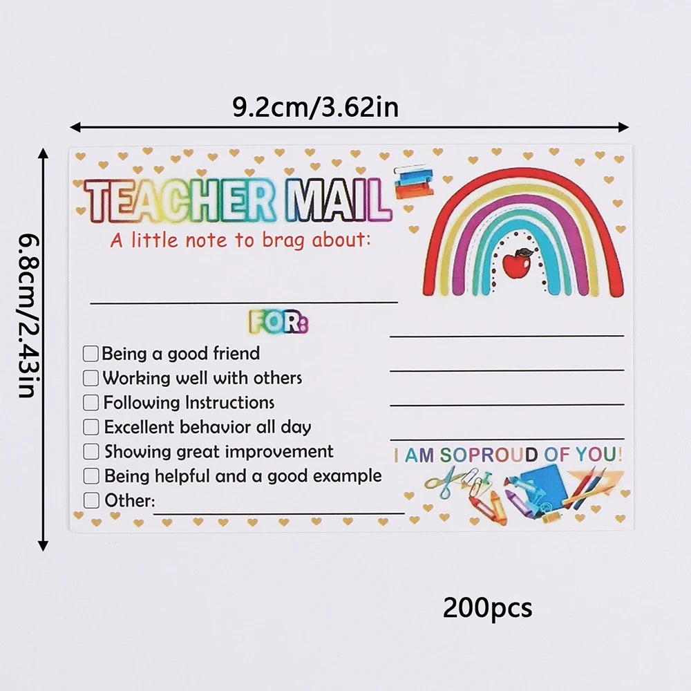 50/100/200Pcs Rainbow Teacher Mail Incentive Cards for Elementary Students Classroom Supplies
