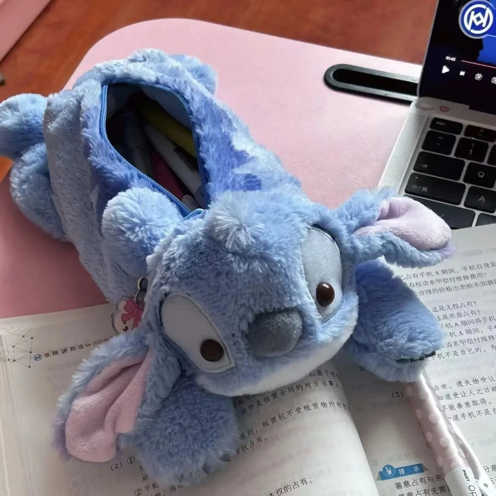 Cute Winnie the Pooh x Stitch Plush Doll Pen Bag, Large Capacity Student Stationery Pouch, Cartoon Pencil Case for School Gift