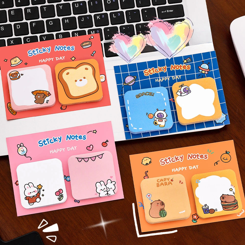 1Pcs Kawaii Cartoon Animal Sticky Notes Sticker 60Sheets Cute Rabbit Bear Capybara Astronaut Memo Pad School Office Stationery