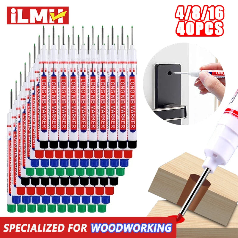 iLMH 4-40Pcs Deep Hole Long Nib Head Marker For Metal Perforating Pen Waterproof Bathroom Woodworking Decor Multi-Purpose Tool