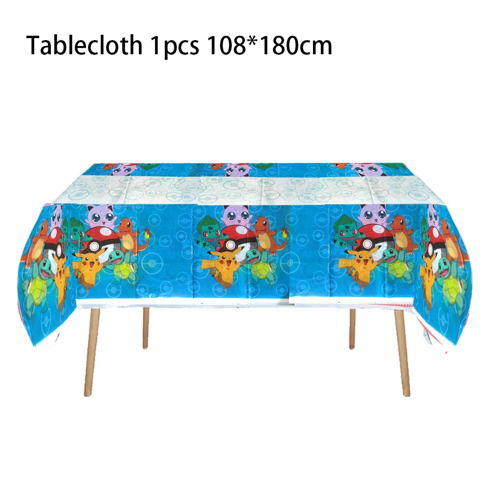 1pcs Pikachu Poké Ball Party Tablecloth Birthday Party Decoration Plastic Table Cover Tableware Baby Shower Supplies