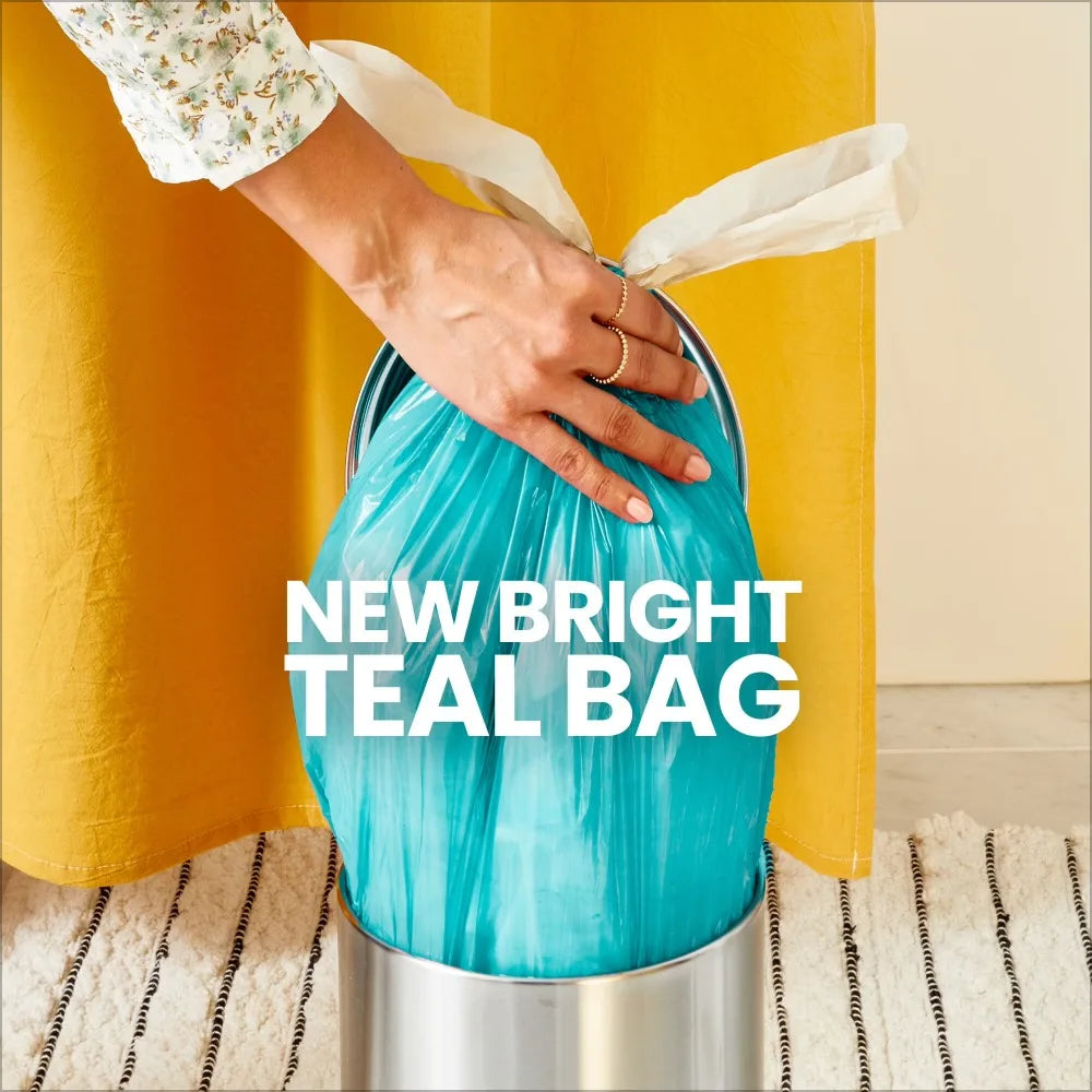 Small Drawstring Trash Bags 4 Gallon Teal Color Scented with Febreze Bahama Bliss Fresh Scent 20 Count Kitchen Bathroom Office Waste Disposal Bags