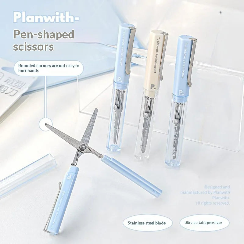 Planwith Stainless Steel Mini Folding Scissors Portable Creative Pen-Style Design DIY Paper-Cutting Art Tool School Office Supp