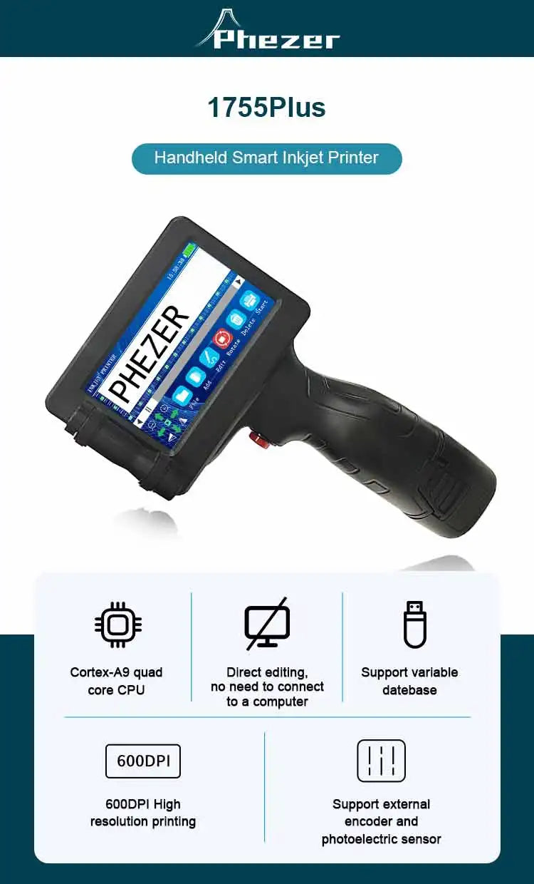 Phezer 12.7mm P17 Handheld Inkjet Printer Portable Label Printer Expiry Date Expiration Batch Code Logo QR Barcode 28 Languages