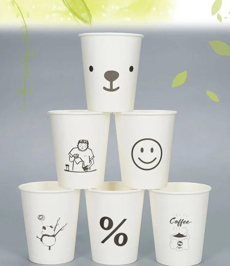 50pcs 250ml Paper Cups Natural Pulp Personalized Disposable Coffee Tea Milk Cup Drinking Accessories Camping Party Supplies종이컵