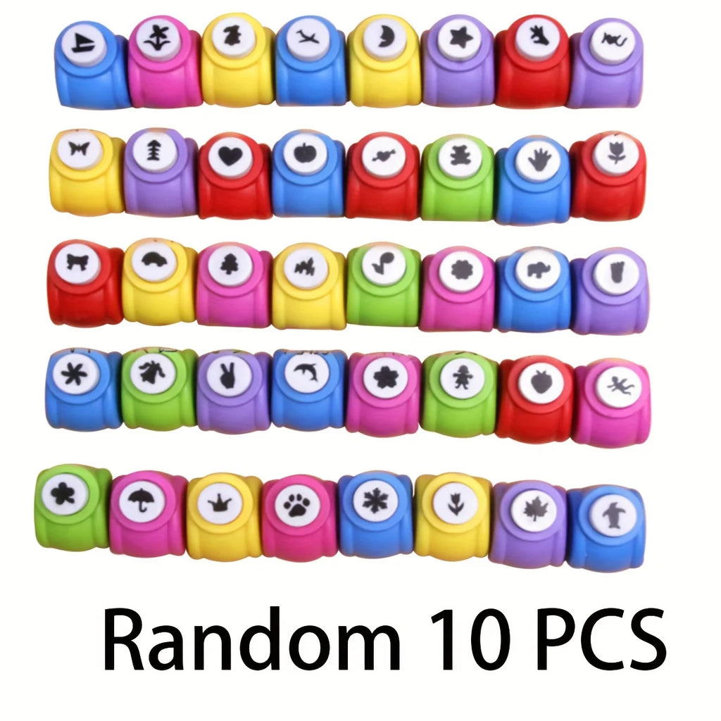 Random 10 Piece Mini Embossing Punch Set, Mixed Colors, Creative Portable Paper Craforations,t Cutting and Embossing Tools for D