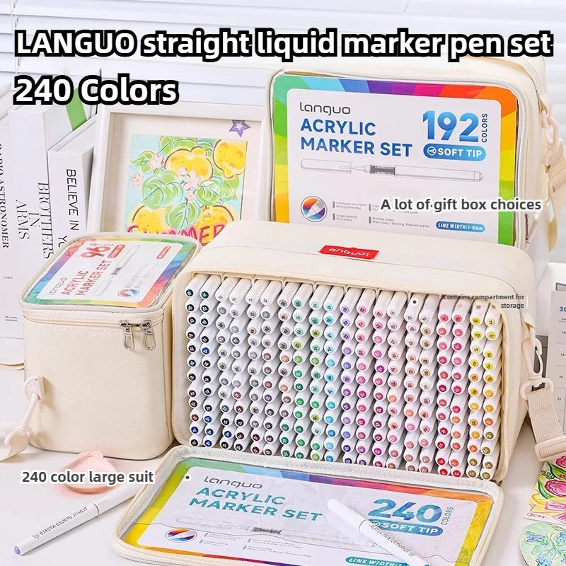 LANGUO 240/9 Colors Acrylic Color Markers Direct Liquid Paint Marker Pen DIY Drawing with Storage Box School Supplies Stationery