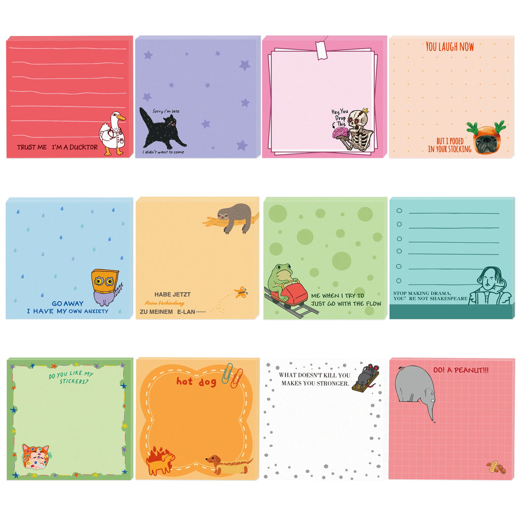 12/24pcs Cute Animals Sticky Notes Set, Refrigerator Memo Pads,Self-Stick Dog Cat Notes Pads for Home Office Gifts Supplies