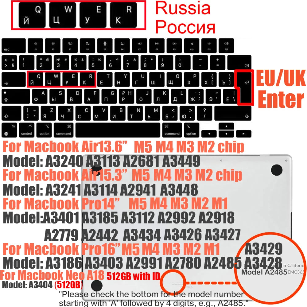 Multi-Language Keyboard Protector Compatible with for MacBook Air/Pro M5-M4 A2779,A3434,A3241 | Arabic, FR, RU, ES, IT Layouts