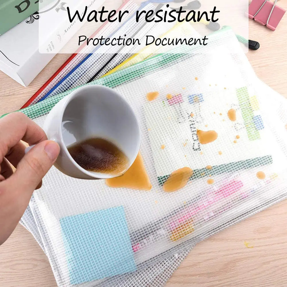 Mesh Zipper Storage Bag Document Bag Waterproof File Pouch Folders School Office Supplies Cosmetic Makeup Bags A3/A4/A5/A6