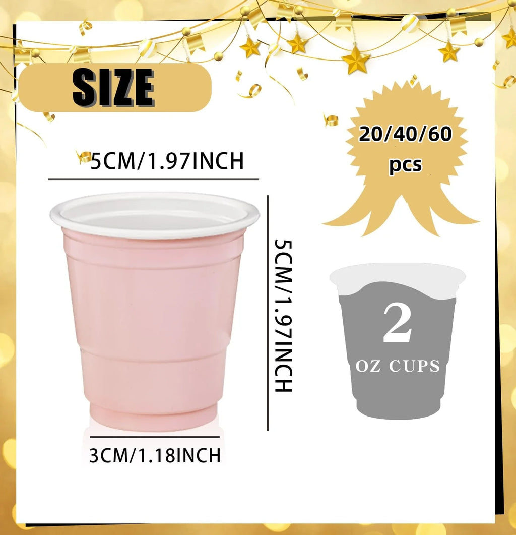 20-60Pc 2oz Mini Party Shot Cups Plastic Black Pink Disposable Birthday Party Wedding Cup for Beer Drinks Soda Punch Water Cups