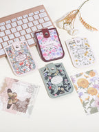 1PC Oil Painting Floral Pattern Card Holder,Pull-Out Multi-Card Slots,Suitable for ID Cards,Bank Cards, Business CardsStorage