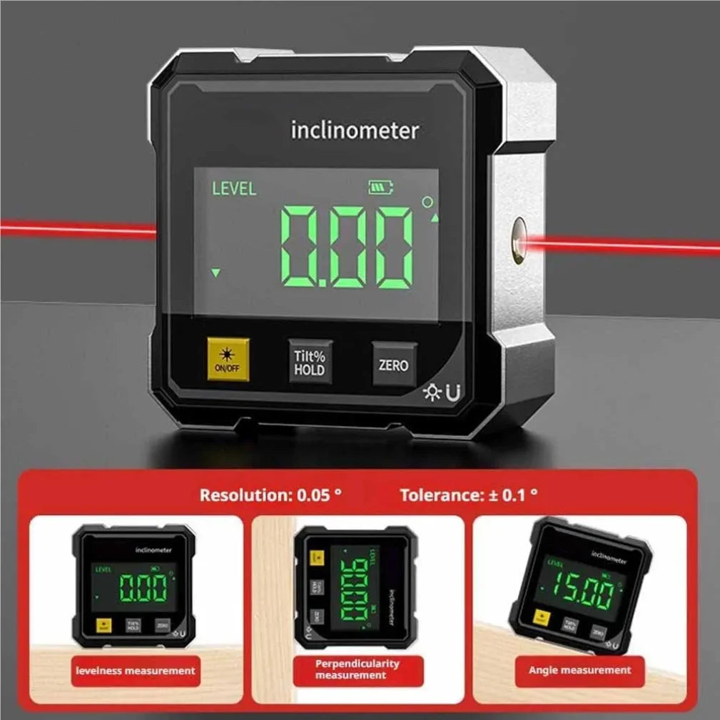 4-Side Magnetic Digital Angle Gauge With Laser Electronic Protractor Horizontometer Inclinometer Angle Ruler Slope Measuring