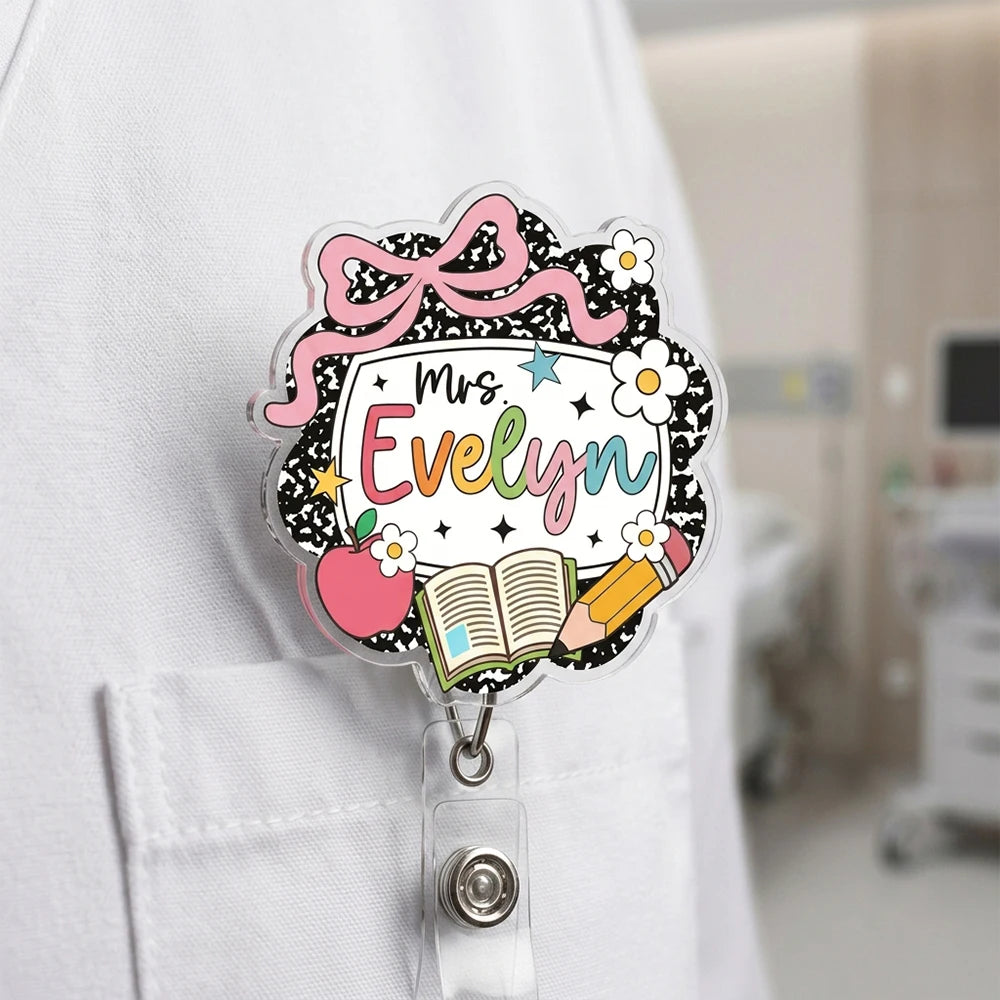 Personalized Custom Name Teacher Badge Reel,Acrylic Retractable ID Badge Holder,Back To School Gift,Educator Staff Accessory