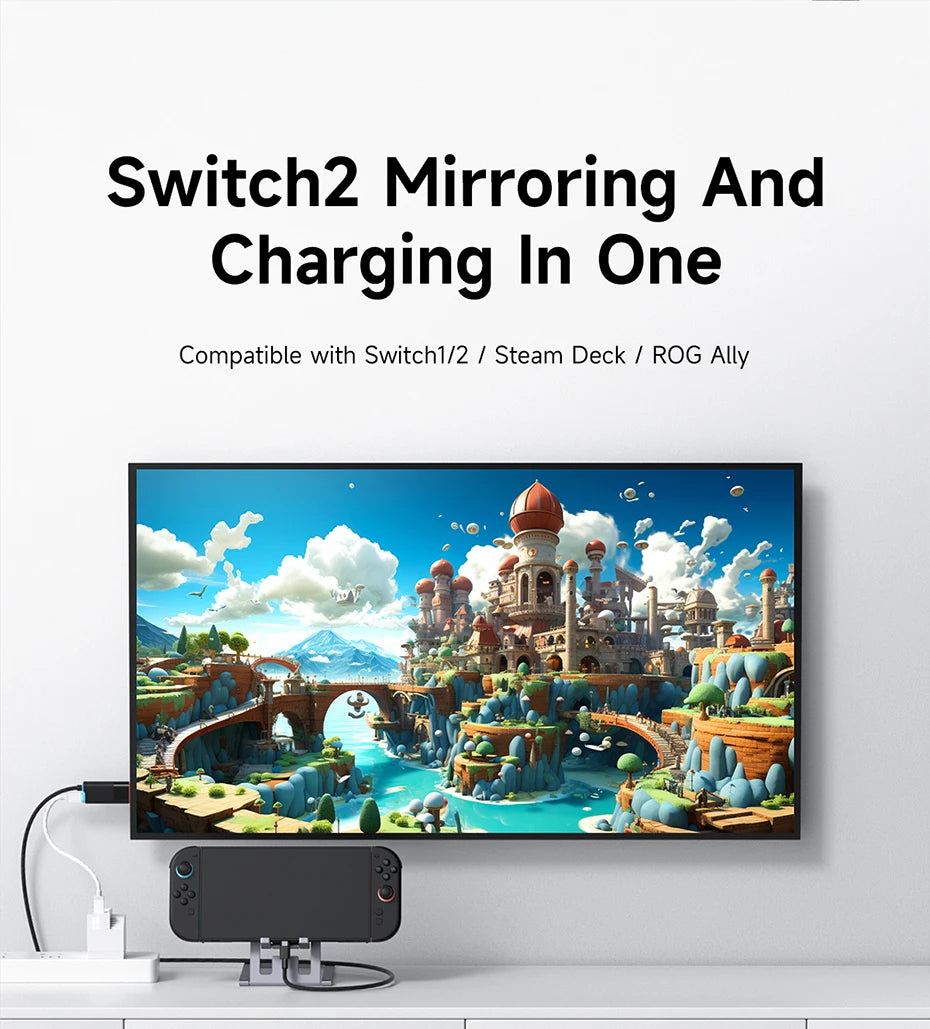 Hagibis Portable TV Dock for Switch/Switch2/OLED 4K@60Hz USB C to HDMI Cable Adapter 100W PD Power Supply for Laptops ROG Ally