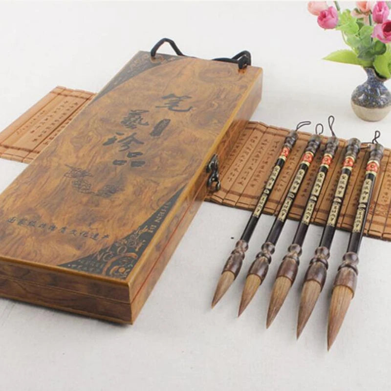 Calligraphy Brush Pen with Gift Box Traditional Chinese Painting Calligraphy Brushes Set Mixed Hair Regular Script Brush Art Pen