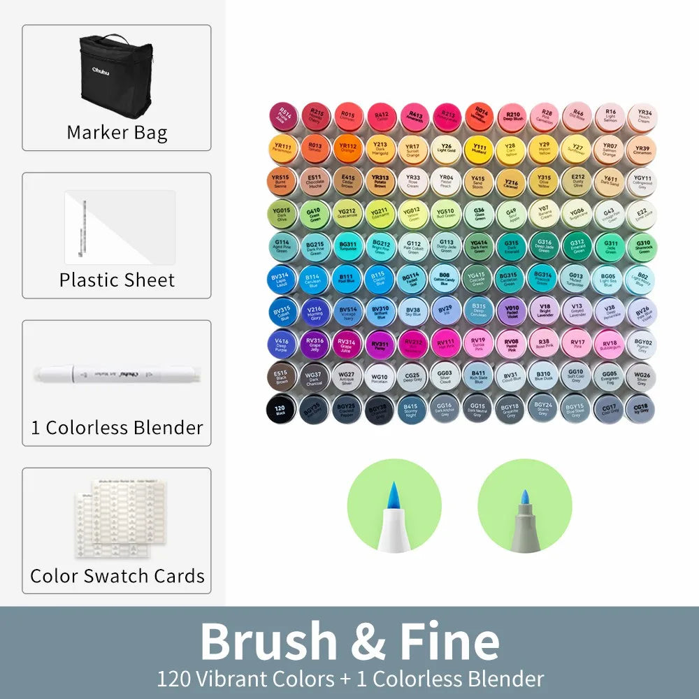 Ohuhu Honolulu B Marker Pen Set Color Markers Alcohol Art Markers Refillable Dual Tips Sketching Drawing Manga School Supplies