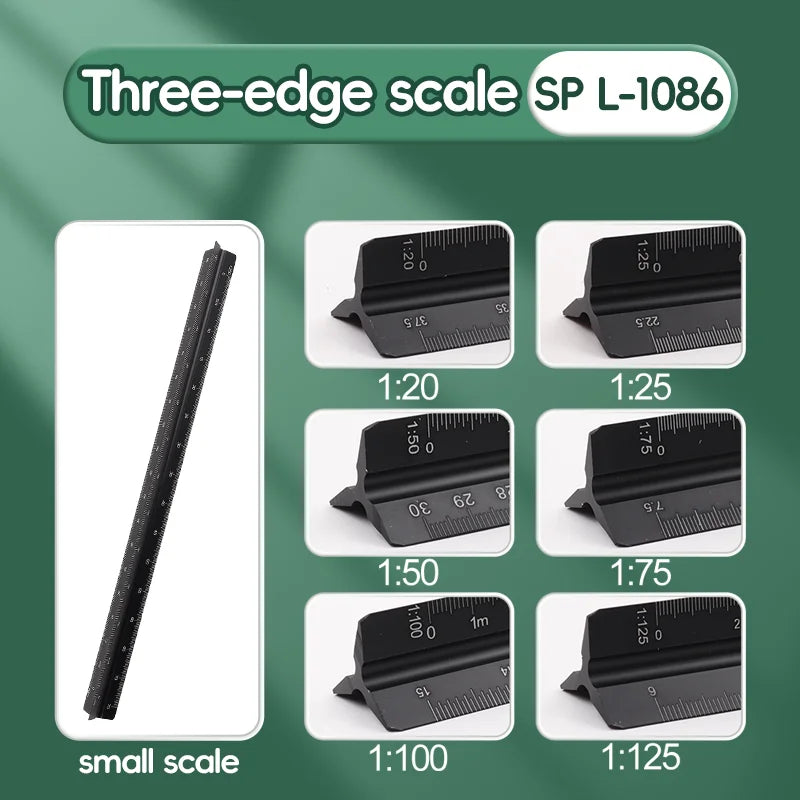 Space Ball 30cm Triangular Scale Ruler Metal Straight Ruler Metric Architect Engineer Accurate Drafting Measure Tool