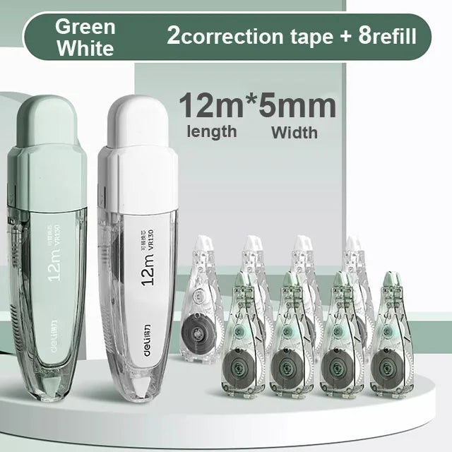 Press Correction Tape Set 5mm*12m Large Capacity Refill Replacement Stationery School Office Supplies Pen Style Correction Tape