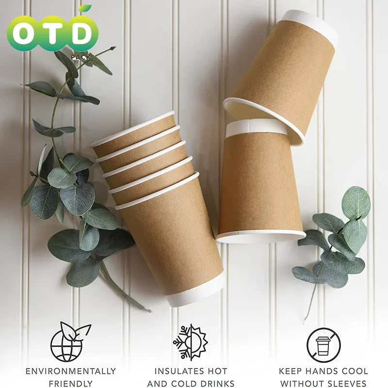 Double-Walled Paper Cup with Lids,Coffee Tea Hot Drinks Disposable Cups To Go Cups