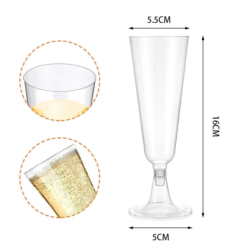 15/25/50pcs 150ml Disposable Champagne Glasses Cocktail Glasses Plastic Tall Glasses Martini Glasses for Weddings Party