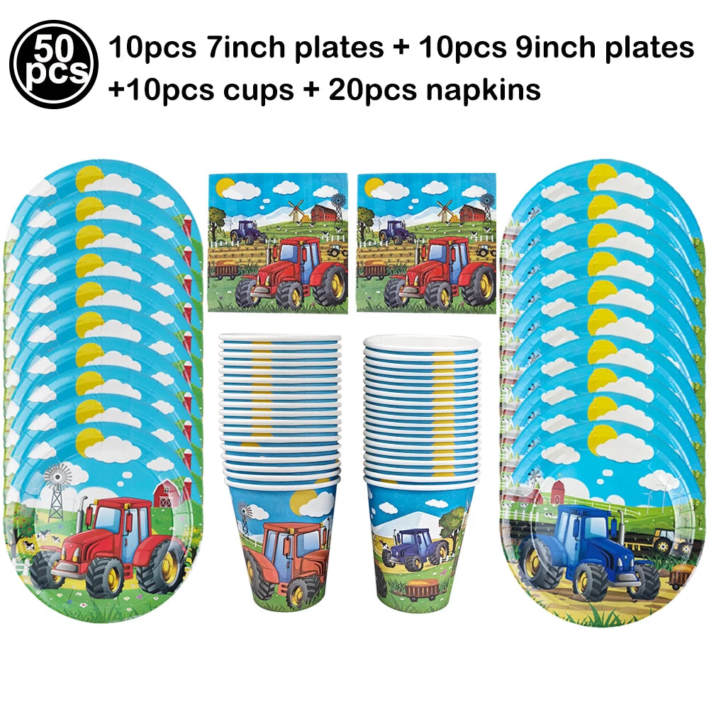  Green Tractor Birthday Party Supplies Farm Tractor Paper Plates Cup Napkins for Tractor Birthday Party Decoration Supplies