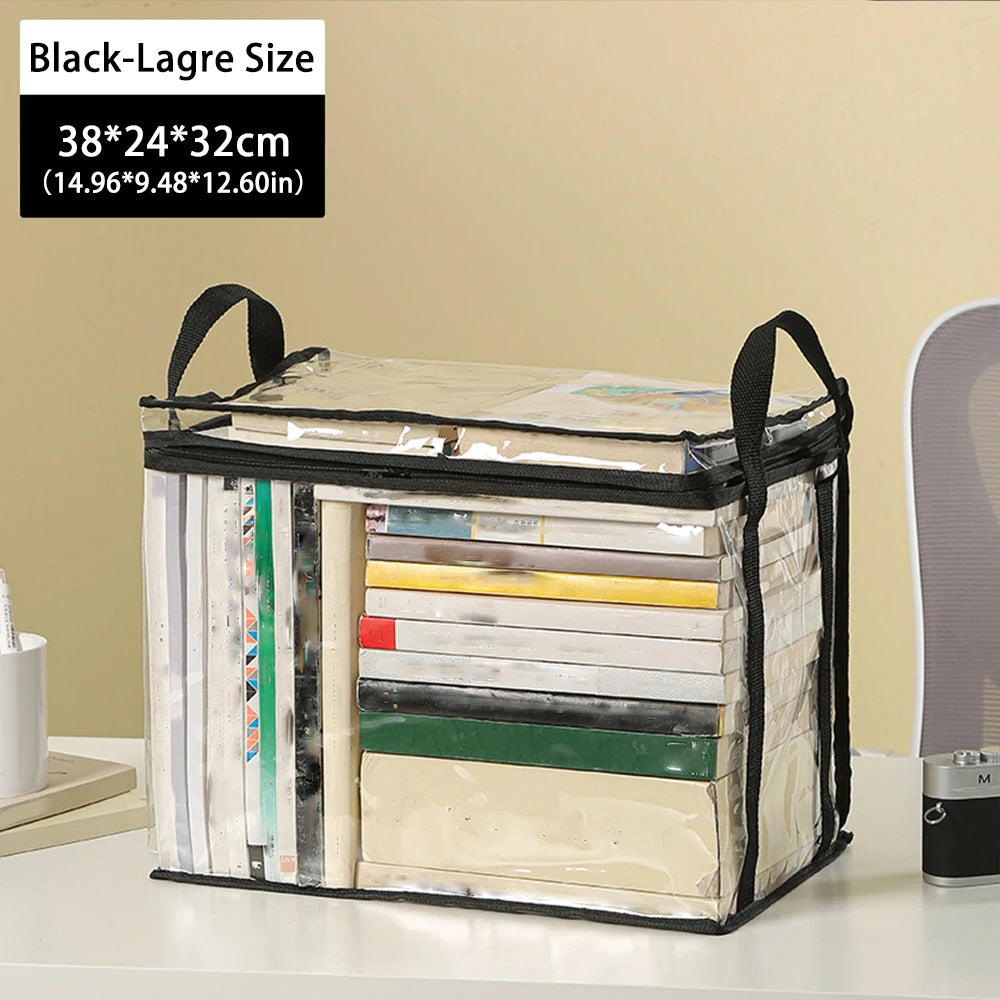 Clear PVC Book Storage Bag - Transparent, Dustproof, High Quality, Foldable Organizer with Handles for Books and magazine