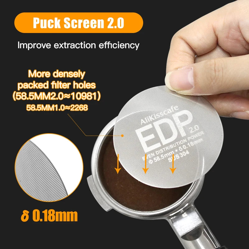 Alikisscafe Espresso Puck Screen 0.2mm Thickness 51mm 53.5mm 58.5mm Reusable Stainless Steel Heat Resistant Mesh Barista Tools