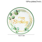 Green Eucalyptus Leaf Disposable Tableware Paper Plate Cup Napkin Banner Kids Adult Happy Birthday Birthday Party Decor Supplies