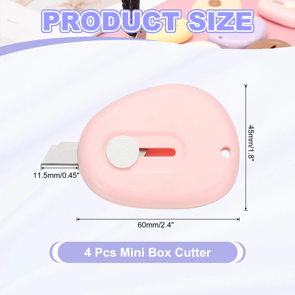 4/8Pcs Mini Box Cutters Retractable Small Utility Knife Portable Cute Letter Envelope Opener with Keychain Hole Office Supplies
