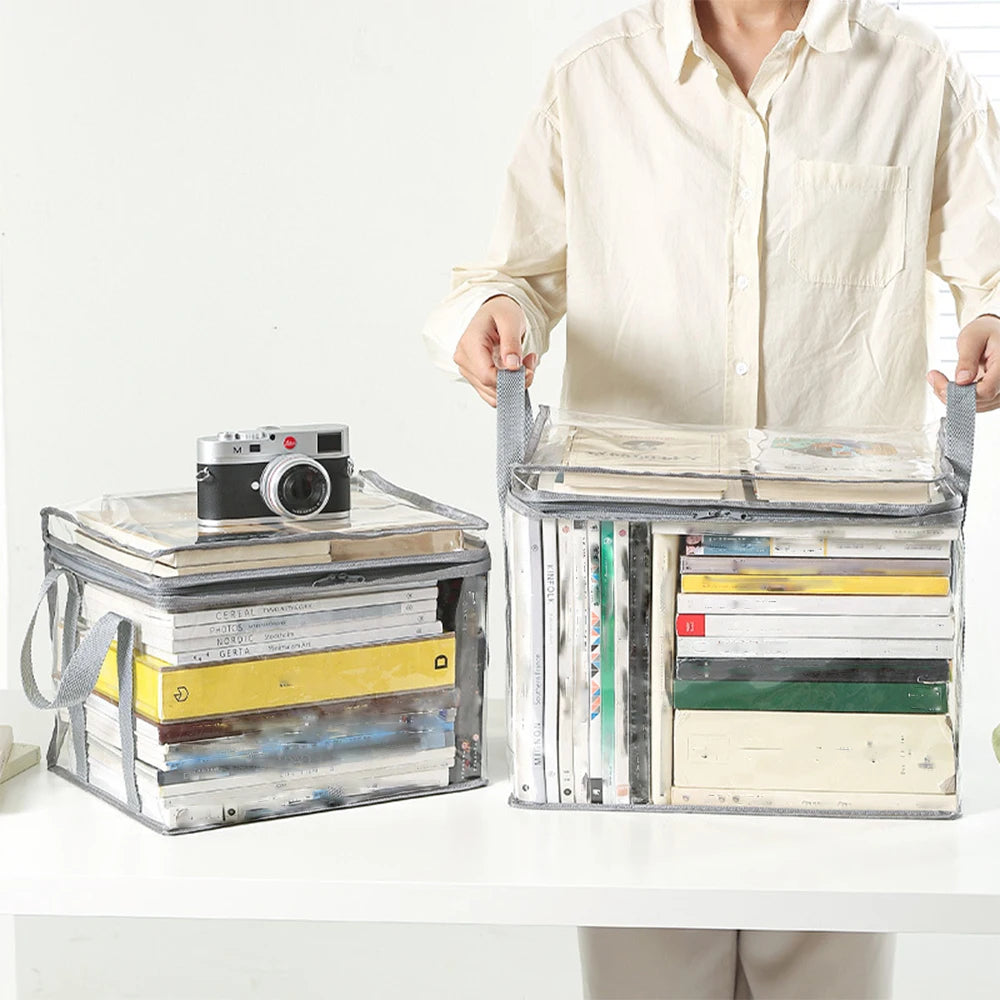 Clear PVC Book Storage Bag - Transparent, Dustproof, High Quality, Foldable Organizer with Handles for Books and magazine