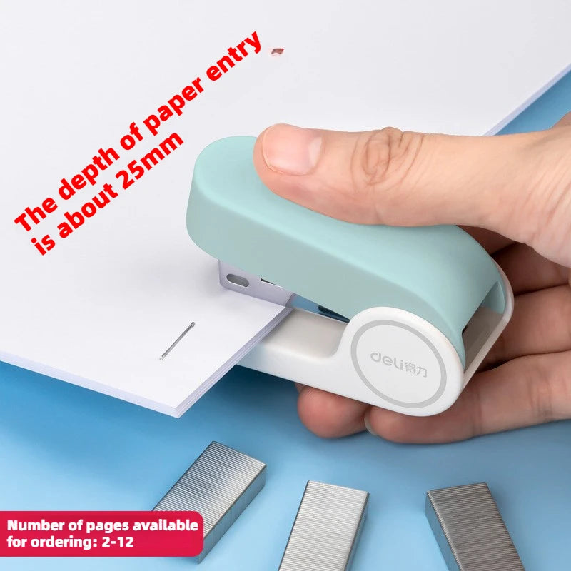 Deli Mini stapler for students, labor-saving stapler, office supplies, portable girl, cute style, stapler, stapler, no. 12 nails