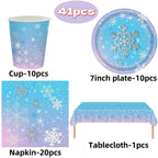 Christmas Snowflake Party Supplies Tableware Set Cups Plates Napkins Tablecloth Blue Purple Snowflake Birthday Decoration Props