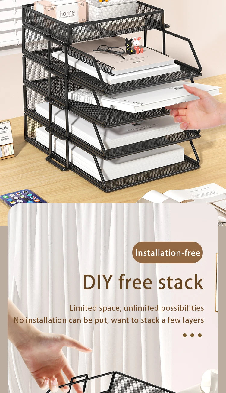Metal desktop file rack, bookcase, office file storage box, multi-layer iron file frame, data storage, folder shelving