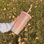 2/20pcs 24oz Reusable Party Cups with Straw & Lid Cute Bow Plastic Tumblers for Cold Drinks Home Office Outdoor Use Summer Gift