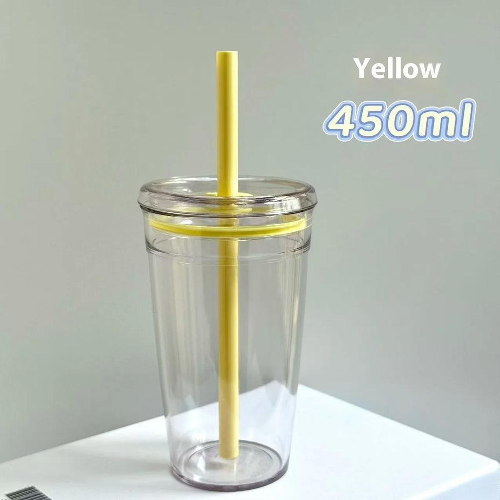 450ML Summer High-value Milk Tea Straw Plastic Cup Transparent Multi-color Thickened Coffee Cup Office Water Cup