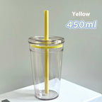 450ML Summer High-value Milk Tea Straw Plastic Cup Transparent Multi-color Thickened Coffee Cup Office Water Cup