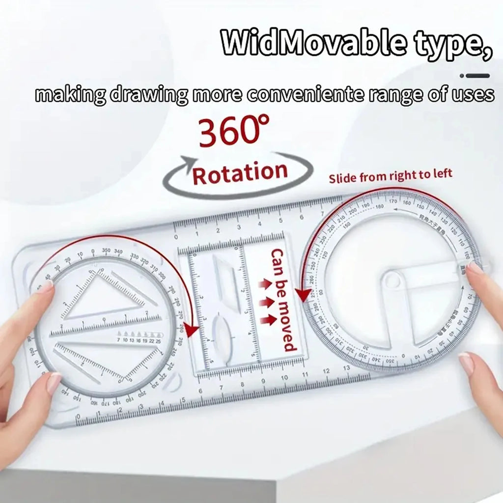 A Set of 3-Piece Multi-Functional Geometric Painting Ruler, Various Graphic Painting Rotating Ruler, Plastic Material Drawing Tool, Flat Graphic Painting Square Ruler, Student Office Special Ruler