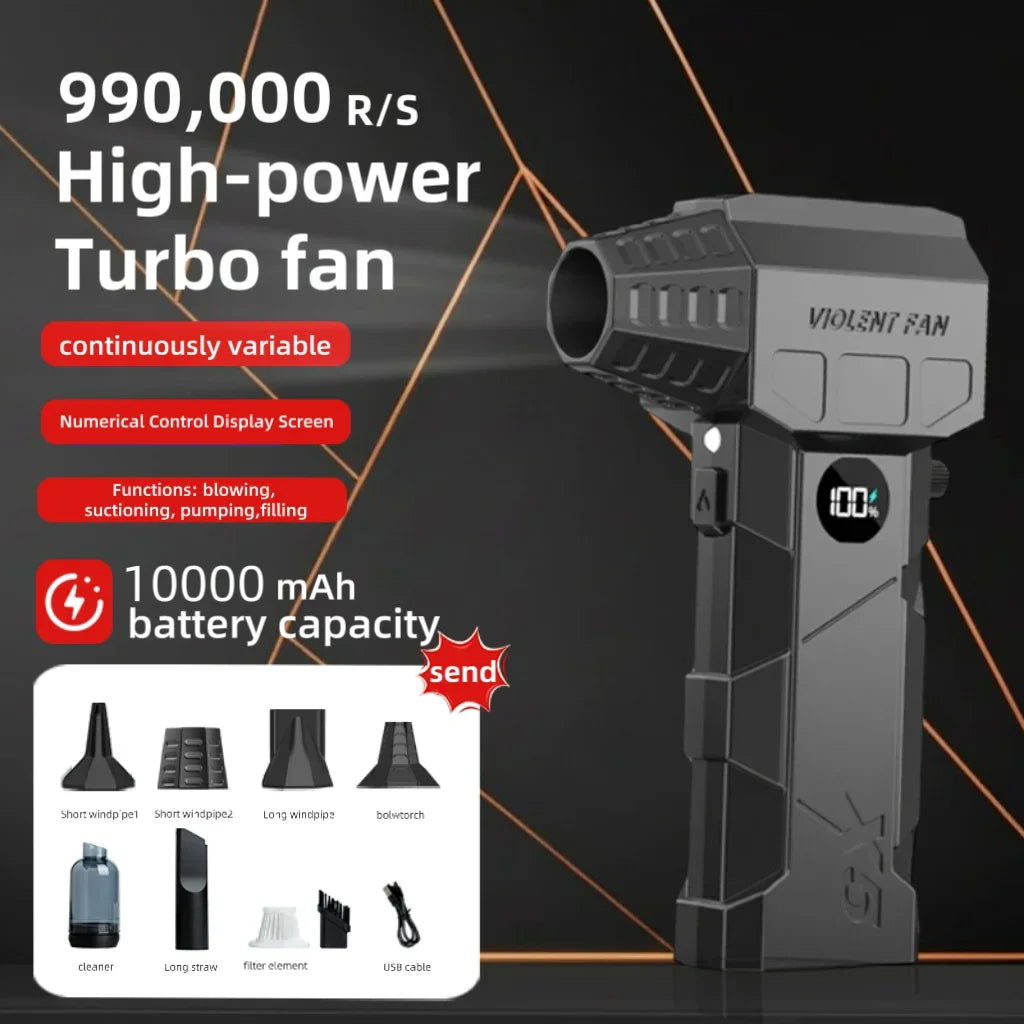990000RPM Electric Air Blower, Hight-speed Turbo Blower Jet, Brushless Motor with Vacuum kit, Powerful Duster, Christmas Gifts