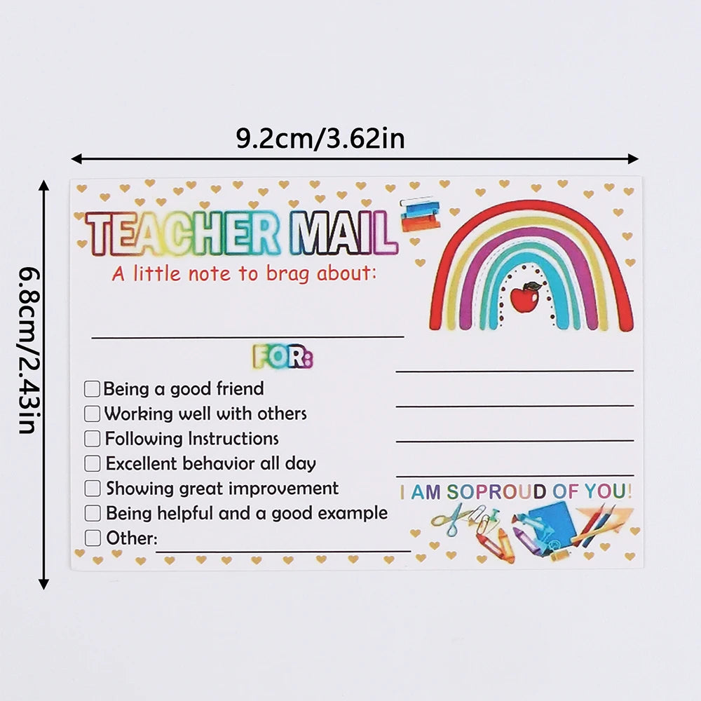 50/100/200Pcs Rainbow Teacher Mail Incentive Cards for Elementary Students Classroom Supplies