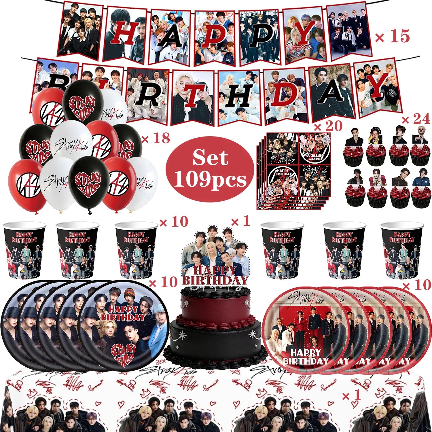 New SK Male Group Birthday Party Theme Decoration Cup Plate Banner Backdrop Gift Bag for Gift Baby Shower Supplies