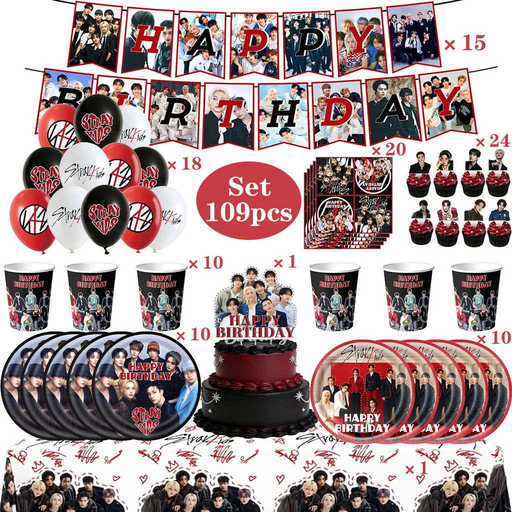 New SK Male Group Birthday Party Theme Decoration Cup Plate Banner Backdrop Gift Bag for Gift Baby Shower Supplies