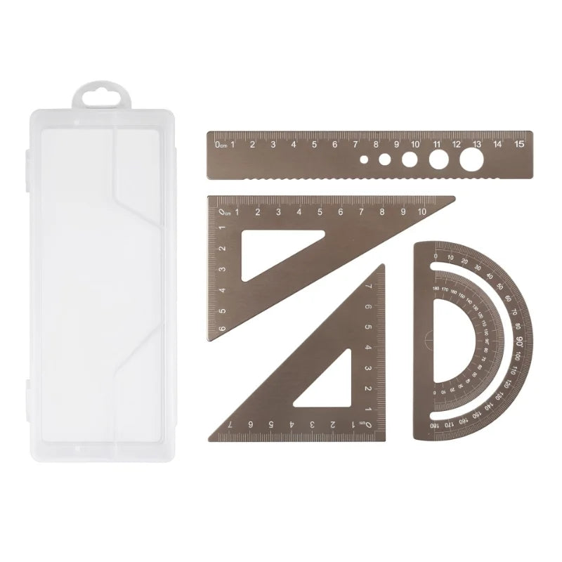4pcs/set Aluminium Ruler Set Metal Geometry Maths Drawing Compass Stationery Rulers Mathematical for School